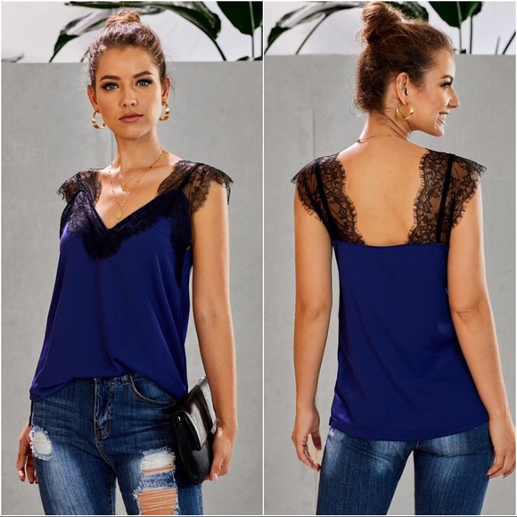 STAY WITH ME LACE CAMI TOP-BLUE - Picture 2 of 2